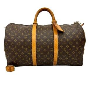 LOUIS VUITTON Brown Monogram Leather Keepall 50 Boston Bag